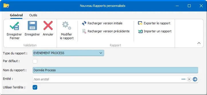 Nouveau rapport évènement process